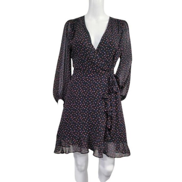 Banana Republic Wedding Guest Heart Twee Y2K Valentine Mini Wrap Dress Black 2 - Picture 2 of 12